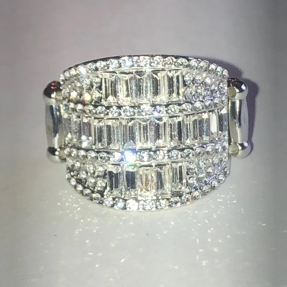 Silver Tone Crystal Pave Wide Band Boho Ring